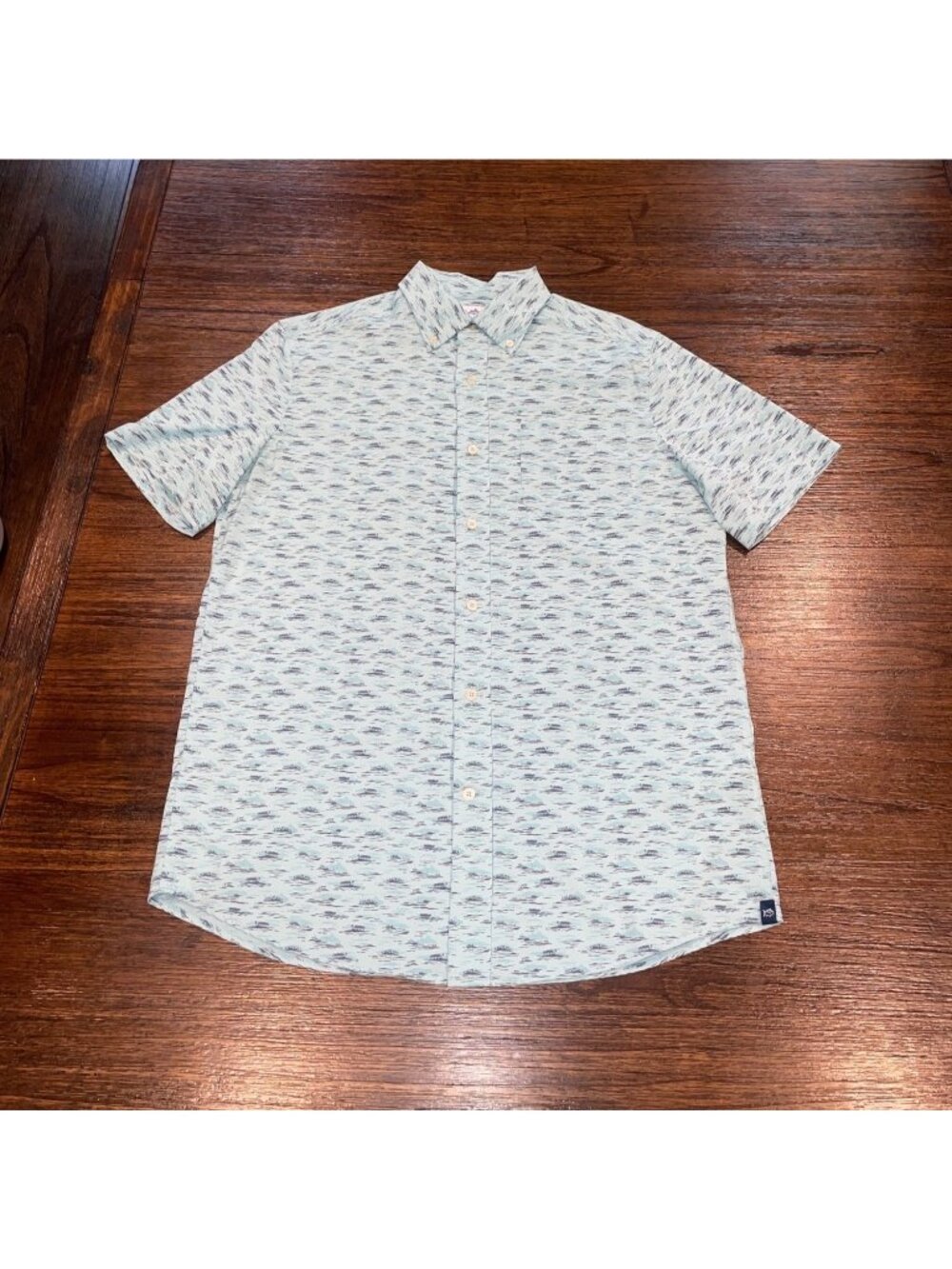 Southern Tide Performance Shirt Sz Small Stretch Island Beach Print Light Blue